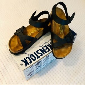 Birkenstock sandals. Black with Ankle Strap.